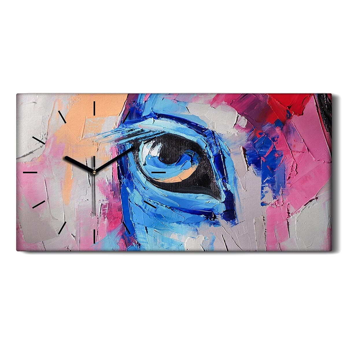 Horloge sur toile 60x30cm tableau chevaux moderne mains noires