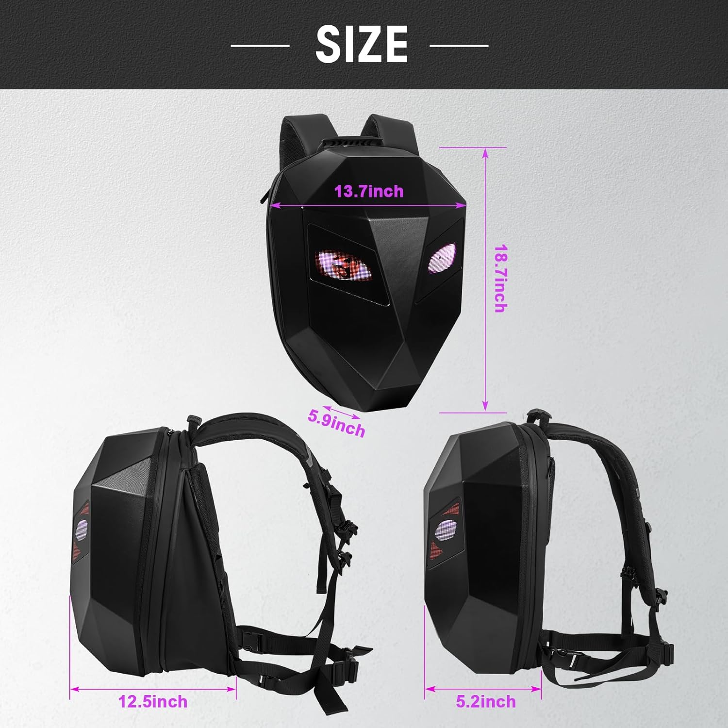 Motorcycle LED Knight Backpack with Full-color screen, Laptop Backpack, DIY programming, Riding Backpack for Store Helmet, Waterproof Luggage Bag for Travelling Camping Cycling