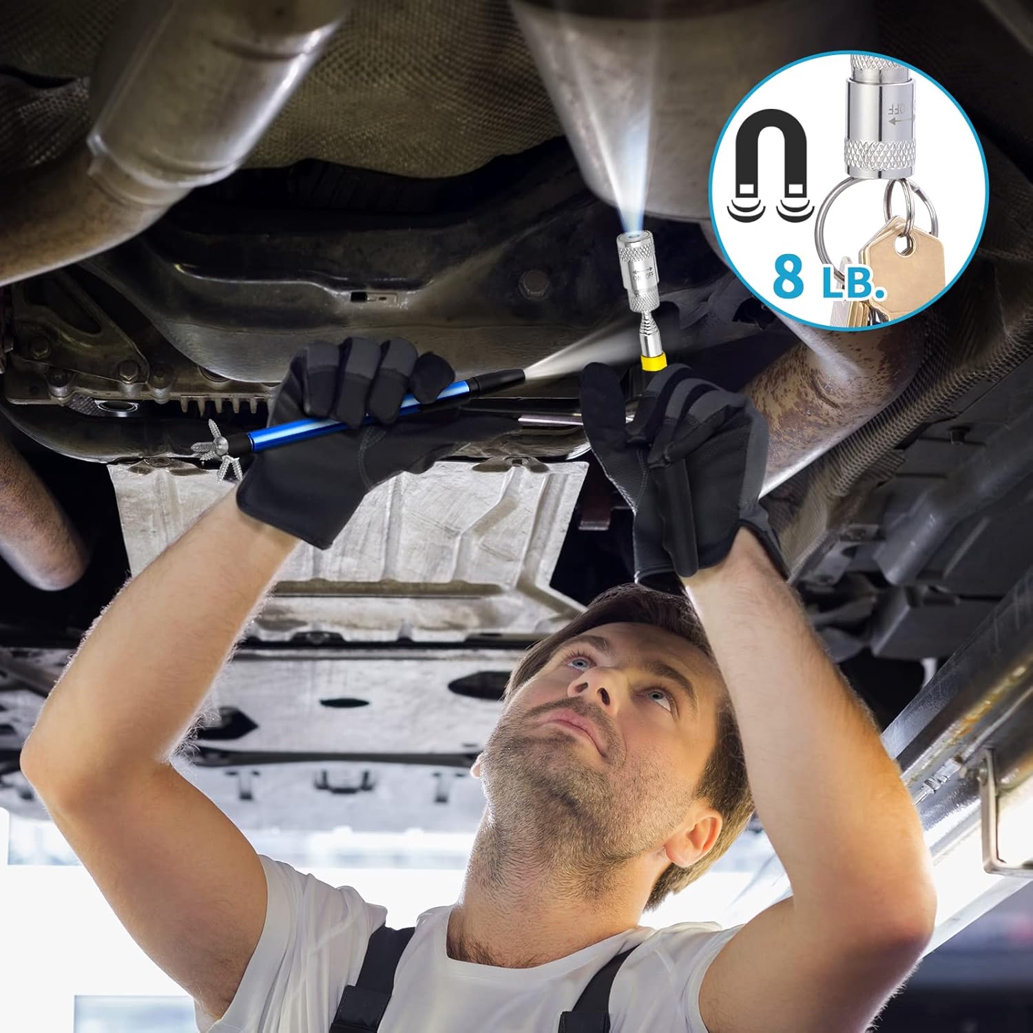 35 LBs Telescoping Magnetic Sweeper Bundle 5 Pieces Magnetic Pickup Tool Set, 1.5, 15 LB, 3.5 & 8 LBs with LED Lights, 10 LBs 360-Degree Swivel Stick