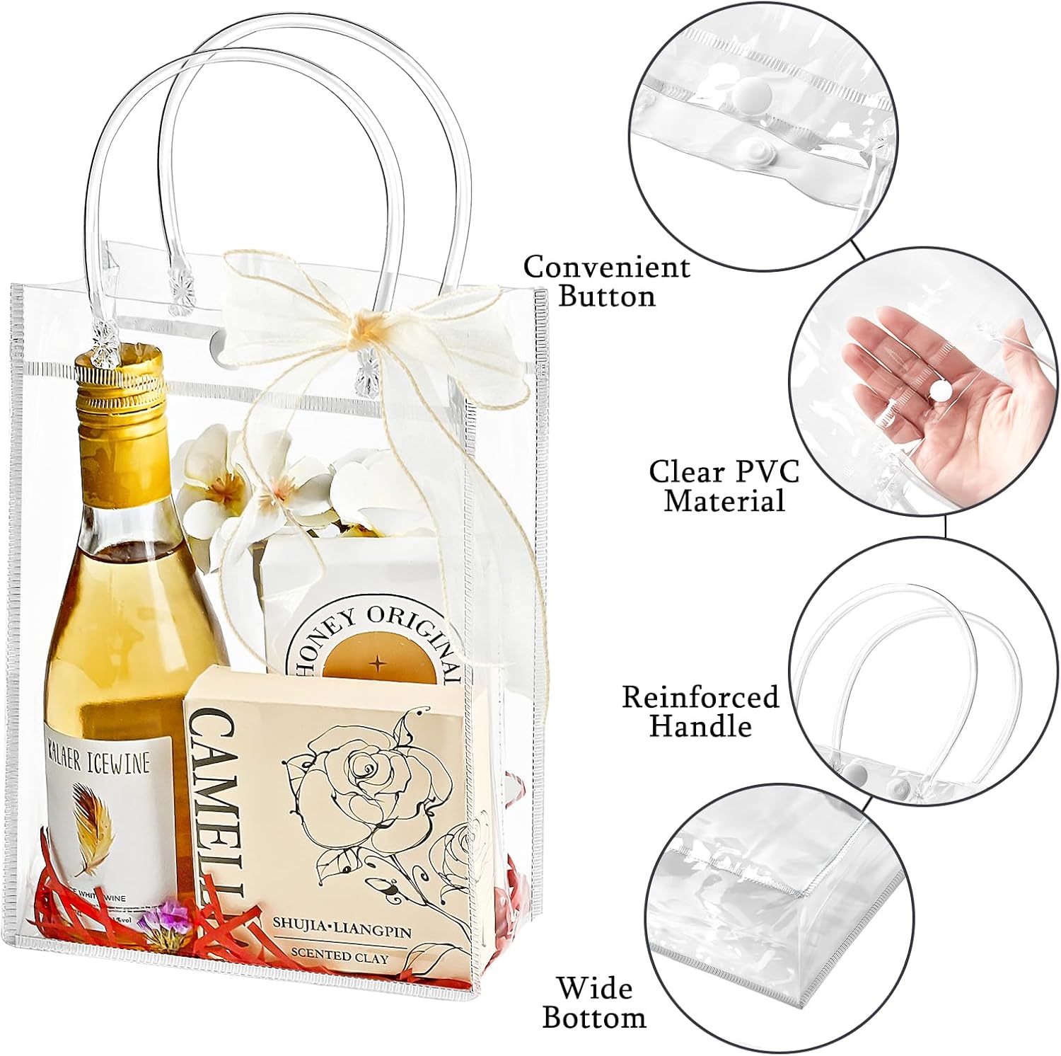 Ohuimrt 50 PCS Clear Plastic Gift Bags with Handles, 5.9 x 7.9 x 2.8 Inches Reusable Party Favor Bags with Ribbon Transparent Gift Wrap Bags Bulk for Weddings Birthdays - Image 3