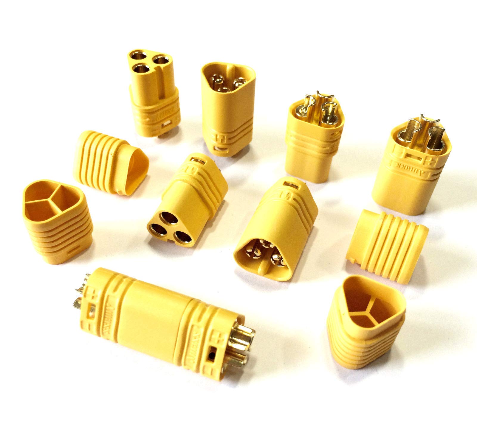 VUNIVERSUM 5 paar premium MR60 3-pins gouden stekkerbus voor multirotor copter borstelloze motor naar regelaar ESC beveiligd tegen ompoling mannelijke vrouwelijke stekkerverbinding 60A modelbouw