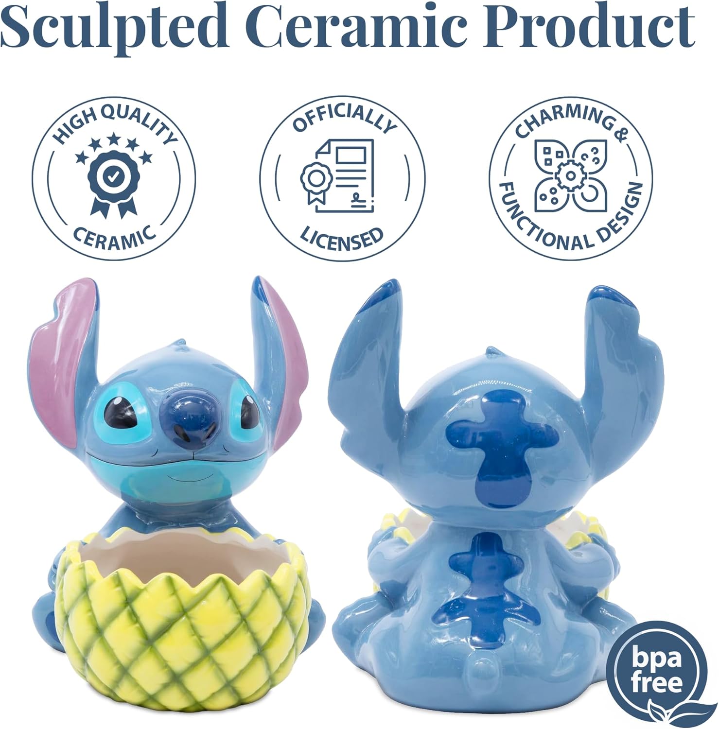 Disney Stitch Pineapple Ceramic Candy Bowl – Fun Decorative Bowl for Snacks and Sweets – Stitch Decor and Gifts – Ceramic Candy Dish – Official Disney Licensee