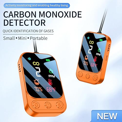 Miniatura 7 de Detectores portátiles de monóxido de carbono 3 en 1 Monitor de CO de tamaño mini con soporte y cordón, alarma de humo de gas sensor de humedad de