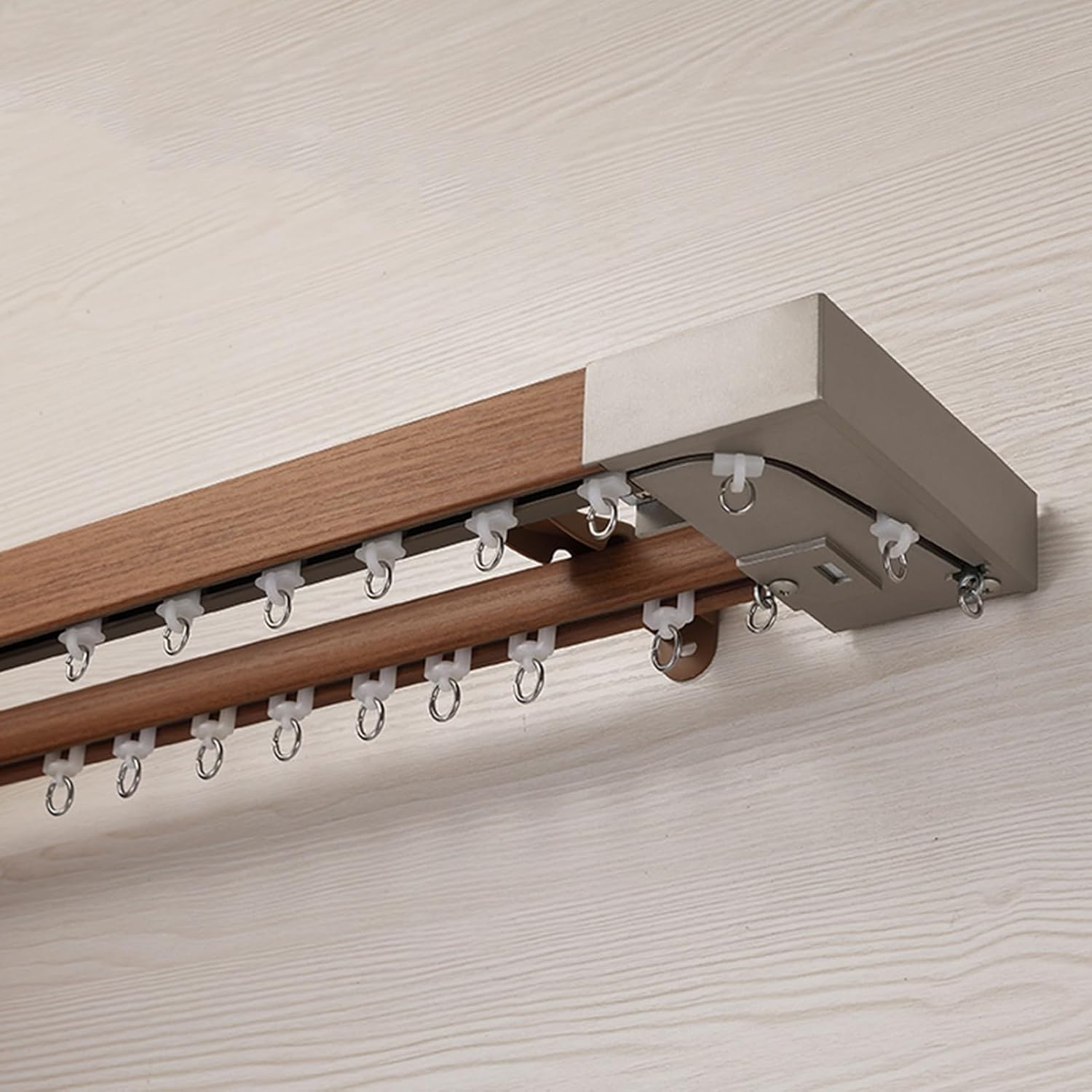 Wood Grain Aluminum Alloy Double Track Curtain Rod Wall Mount, 8m (26.2ft) Home Apartment Decorative Curtain Pelmet for Windows - Wood Color