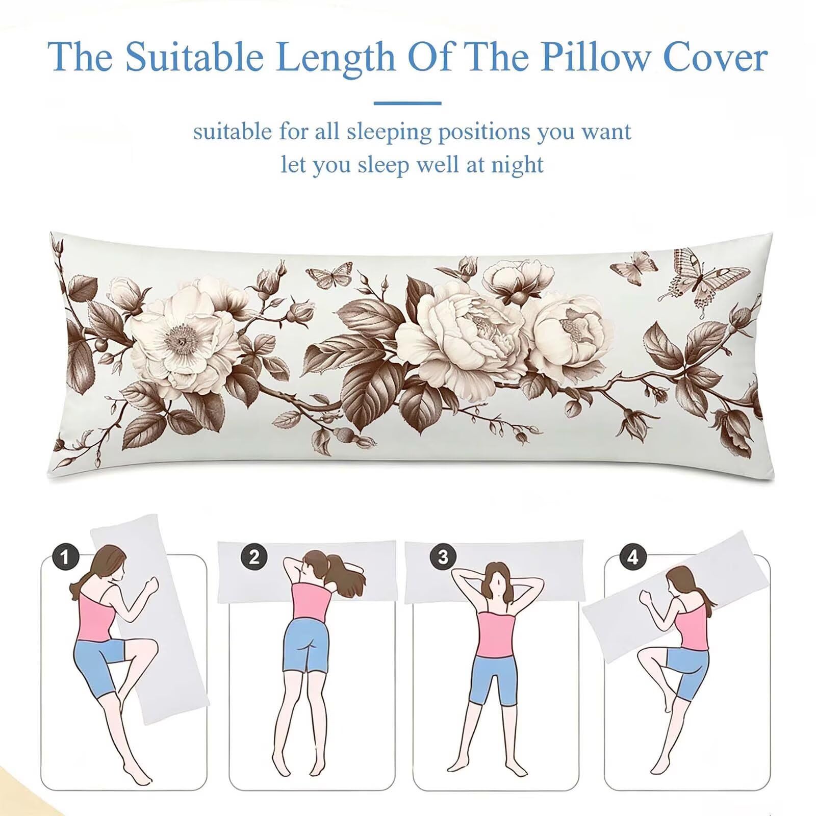 Fodera Cuscino 55 x 160 cm, Retro-3 Velluto Copricuscini Letto, | con Invisibile Cerniera, Morbida e Traspirante, per biancheria da letto, divano, hotel, chi dorme sul fianco Fiore-2 j-171
