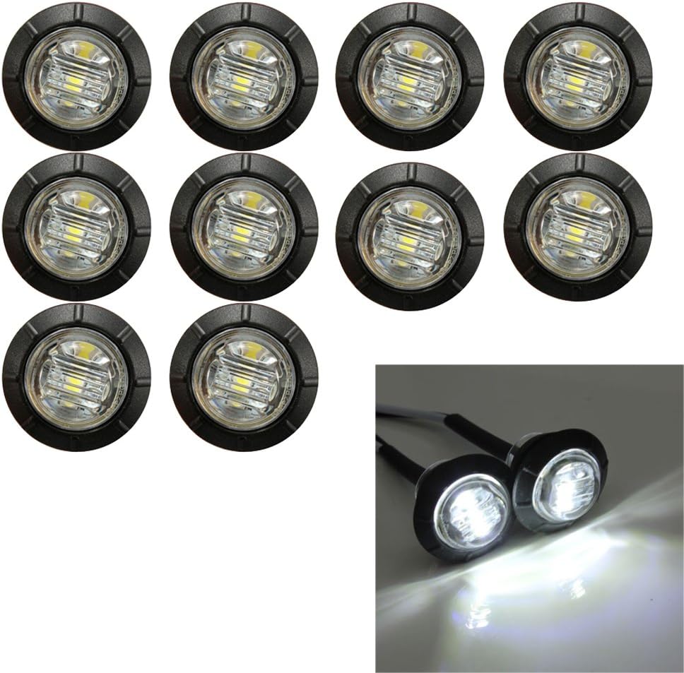 Ricoy 3/4" Round LED Underbody Rock Front Rear Side Marker Indicators Light Waterproof 12V for Car Truck Trailler ATV Boat Light, Pack of 10 (white)