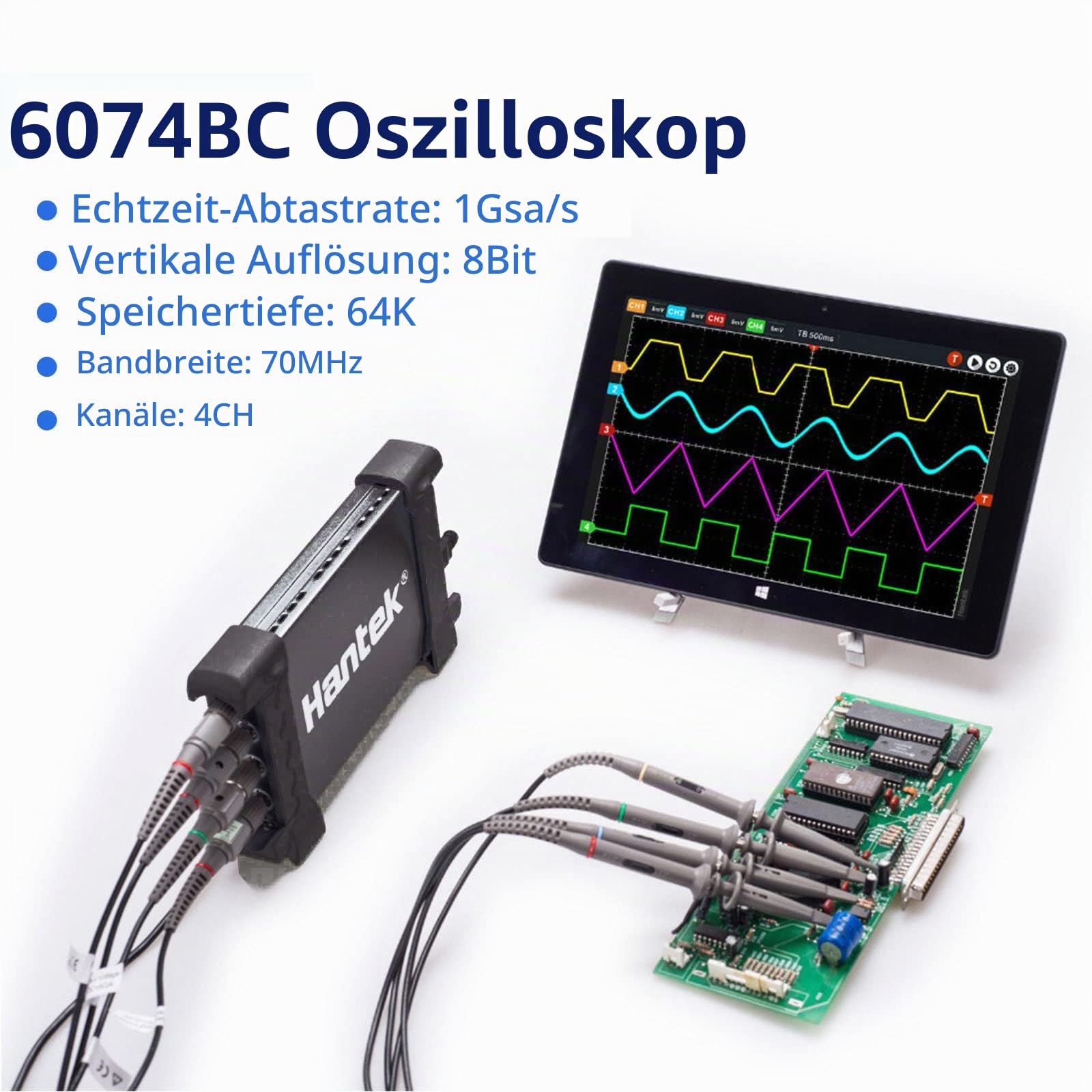 Hantek PC 6074BC USB-Digitalspeicher-Oszilloskop, 4 Kanäle, 70 Mhz Bandbreite