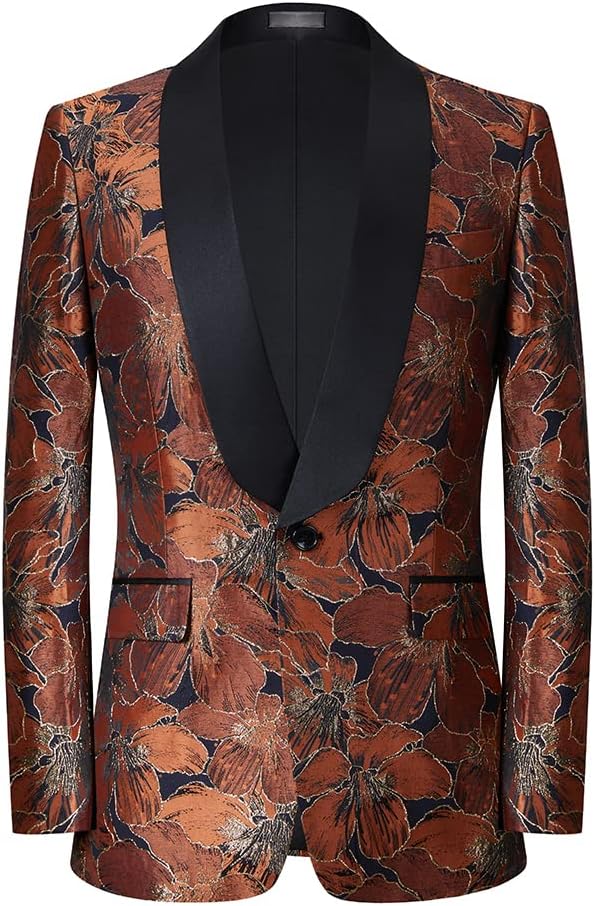 Men's Floral Blazer One Button Lapel One Piece Blazer Classic Elegant Fit Prom Wedding Fashion Tuxedo