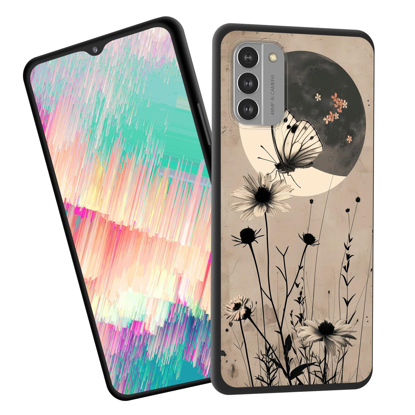 for Nokia G60 5G Case,Slim Shockproof TPU Soft Rubber Silicone Cover Phone Case for Nokia G60 5G,Butterfly Flower Moon