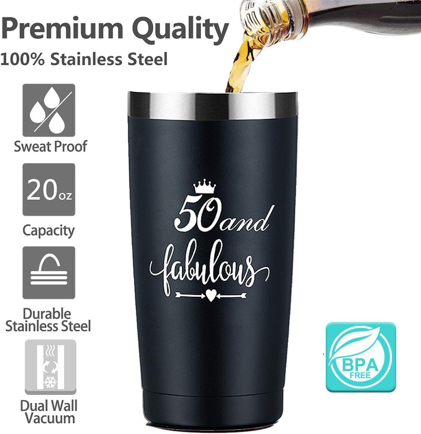Gеt Dіѕсоunt 70% Prісе 50th Birthday Gifts Men | Best Anniversary Gifts Ideas for Husband Wife Mom Dad | Party Decorations Supplies Him Her Car Cups| 20 oz Black Stainless Steel Auto Tumbler Cup for Outdoor，Travel.