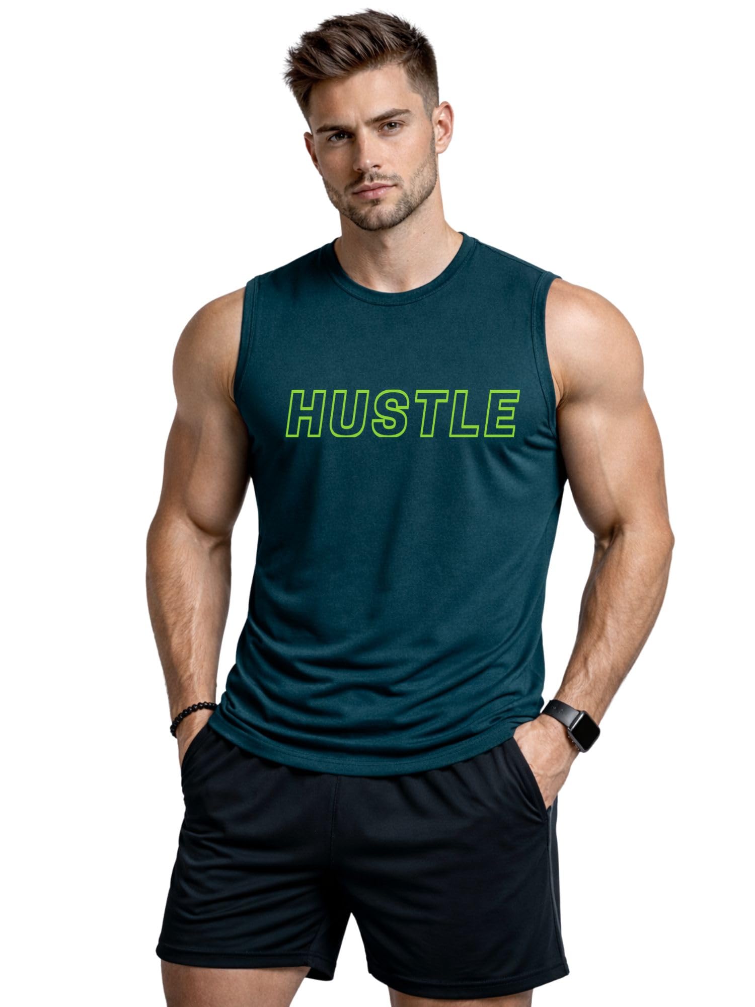 3colors 3Colours RGB Men's Active Wear Sleeveless Tank top, Gym Vest, Leisure wear CCUT Hustle-picture-29