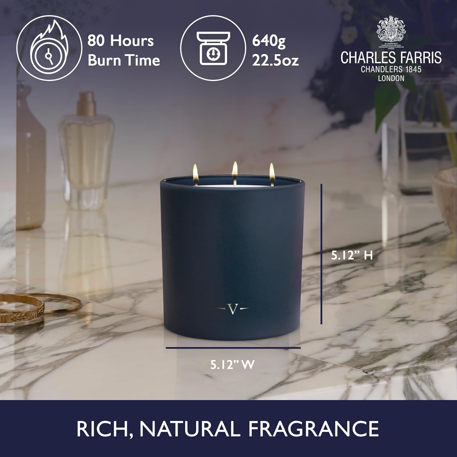 Charles Farris Luxury Scented Candle – 3 Wick, Hand-Poured, Long Lasting, Clean Burning, 640g / 22.5oz, Up to 80 Hours of Burn Time, Made in England – Cloves, Tobacco & Mint Tea – British Expedition - Image 6