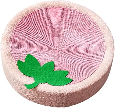 Cat Scratcher Bed Lounge Round Anti Slip Bottom 40cm Mat Cat Scratch Pad for Indoor Cats to Play, Rest, Grind Kitten Training, Strawberry