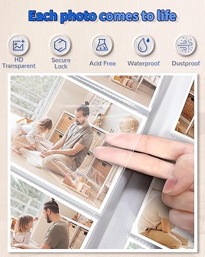 Miniatura 72 de Álbum de fotos de 4 x 6 pulgadas con 300 bolsillos, álbumes de fotos deslizables, cubierta de lino, libro de recuerdos con ventana frontal, página