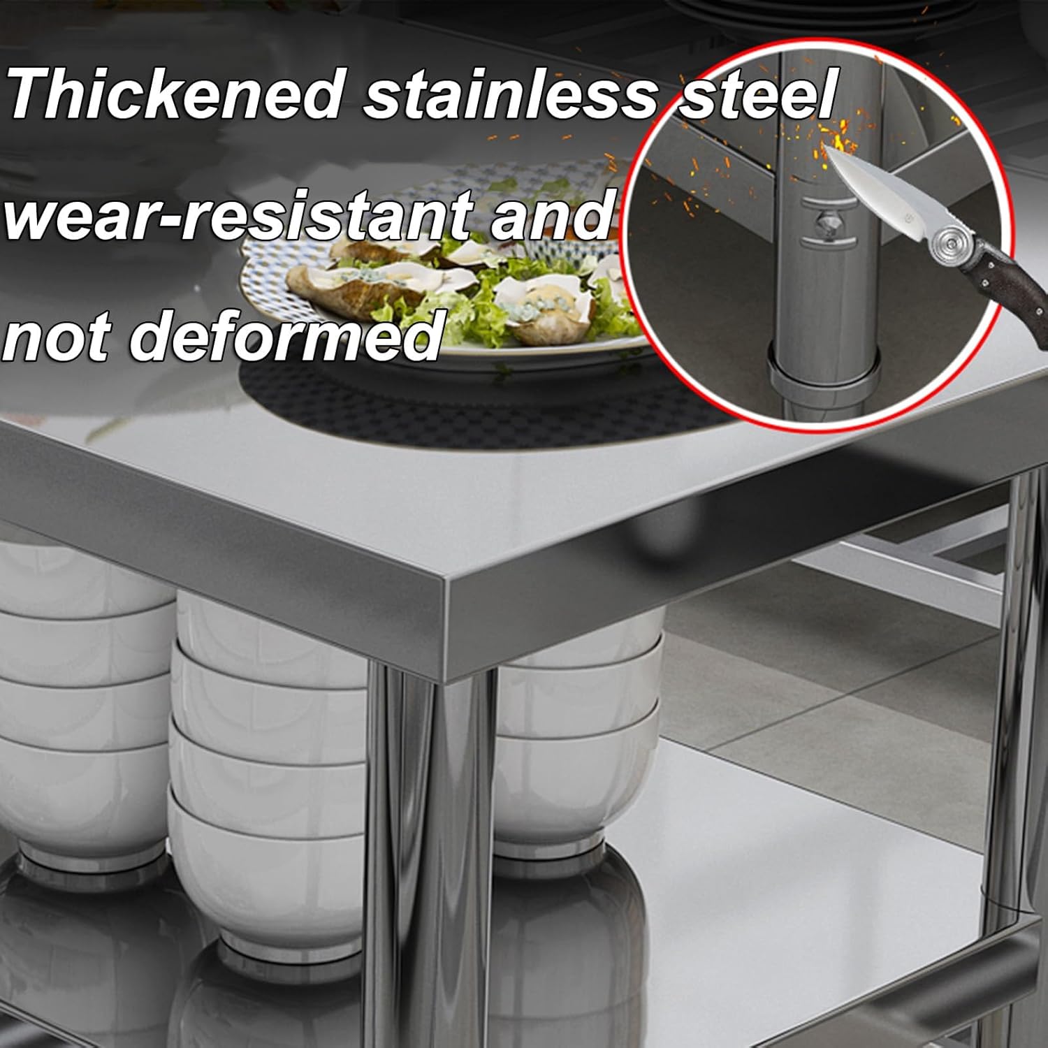 Double Stainless Steel Workbench Household Countertop High 70 Metal Table Kitchen Commercial Preparation Table Tiers Adjustable Practical Open Kitchen Cookware Storage Rack(70x30x70cm)