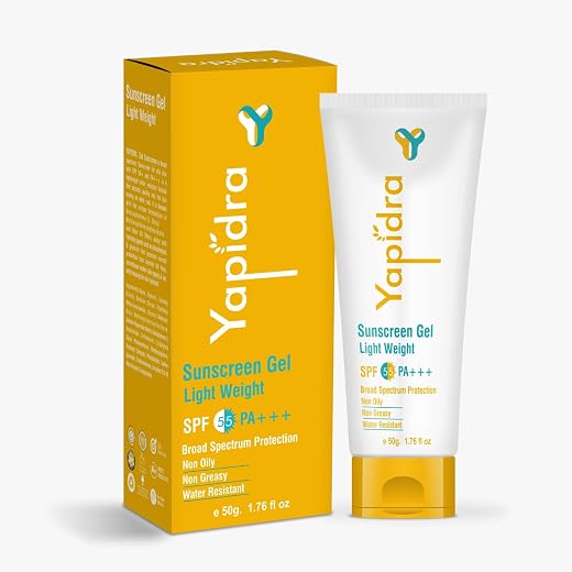 Yapidra Sunscreen Gel SPF 55+ PA+++ | Broad Spectrum UV Protection, Lightweight, Non-Oily &amp; Water Resistant | No White Cas...