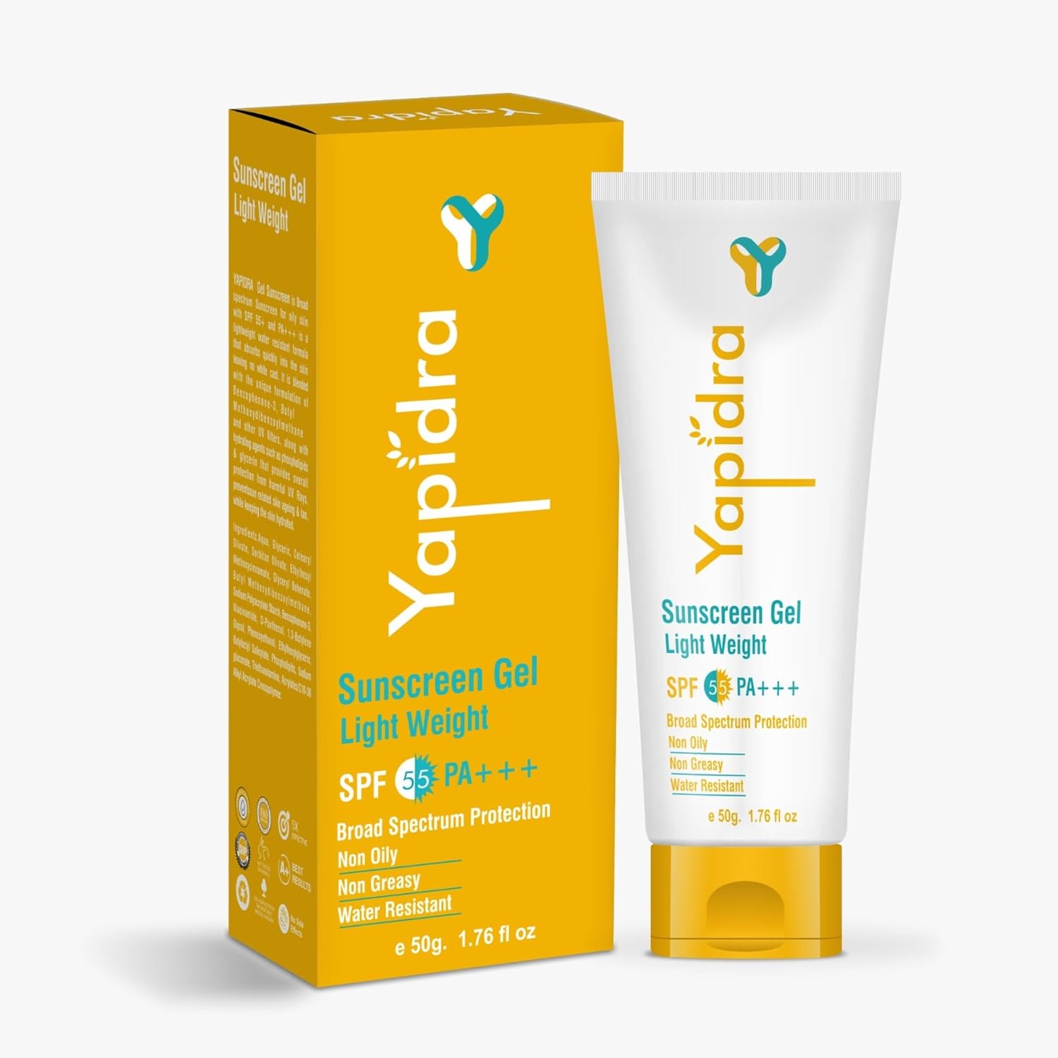 Yapidra Sunscreen Gel SPF 55+ PA+++ | Broad Spectrum UV Protection, Lightweight, Non-Oily & Water Resistant | No White Cas...