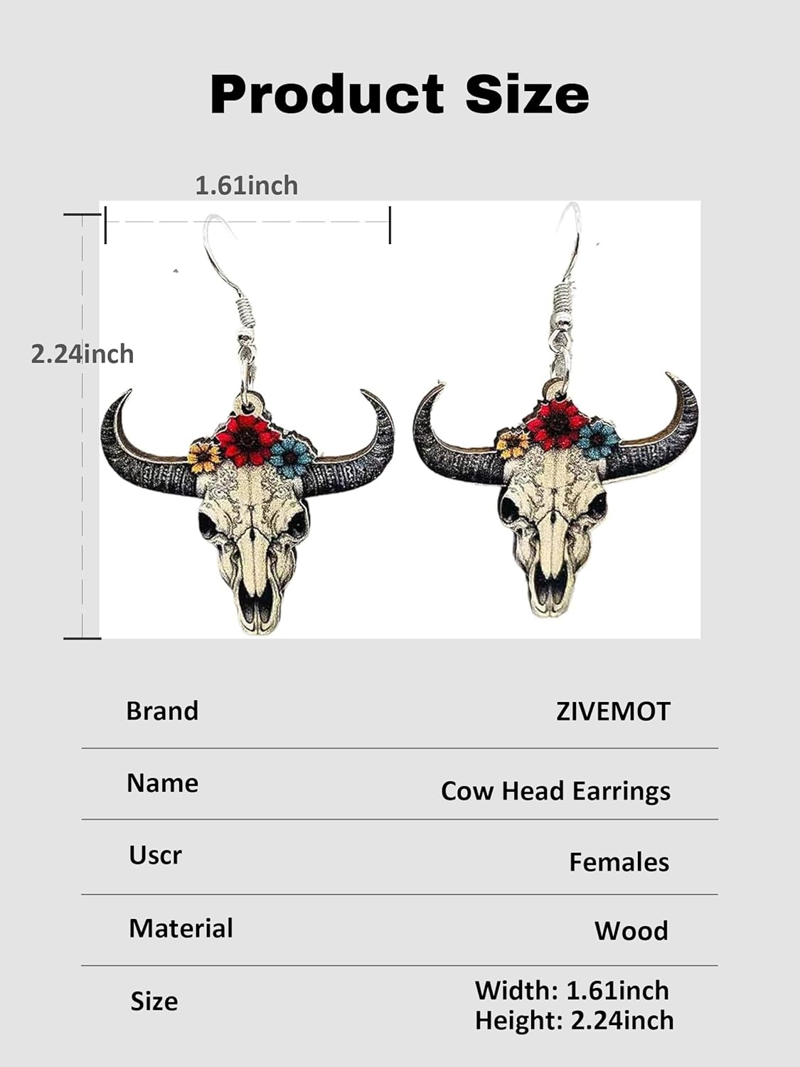 Western Aztec Ethnic Style Cow Skull Wooden Earrings Western Cowboy Boot Earrings Drop Earrings - Image 5