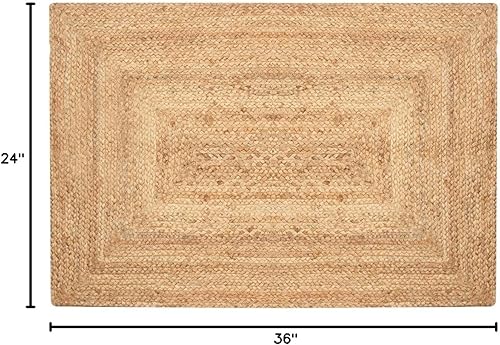 Miniatura 2 de Ekakshx Alfombra trenzada de yute tejida a mano, 2 x 3 pies, color natural, alfombra de entrada, alfombra reversible de decoración de granja para