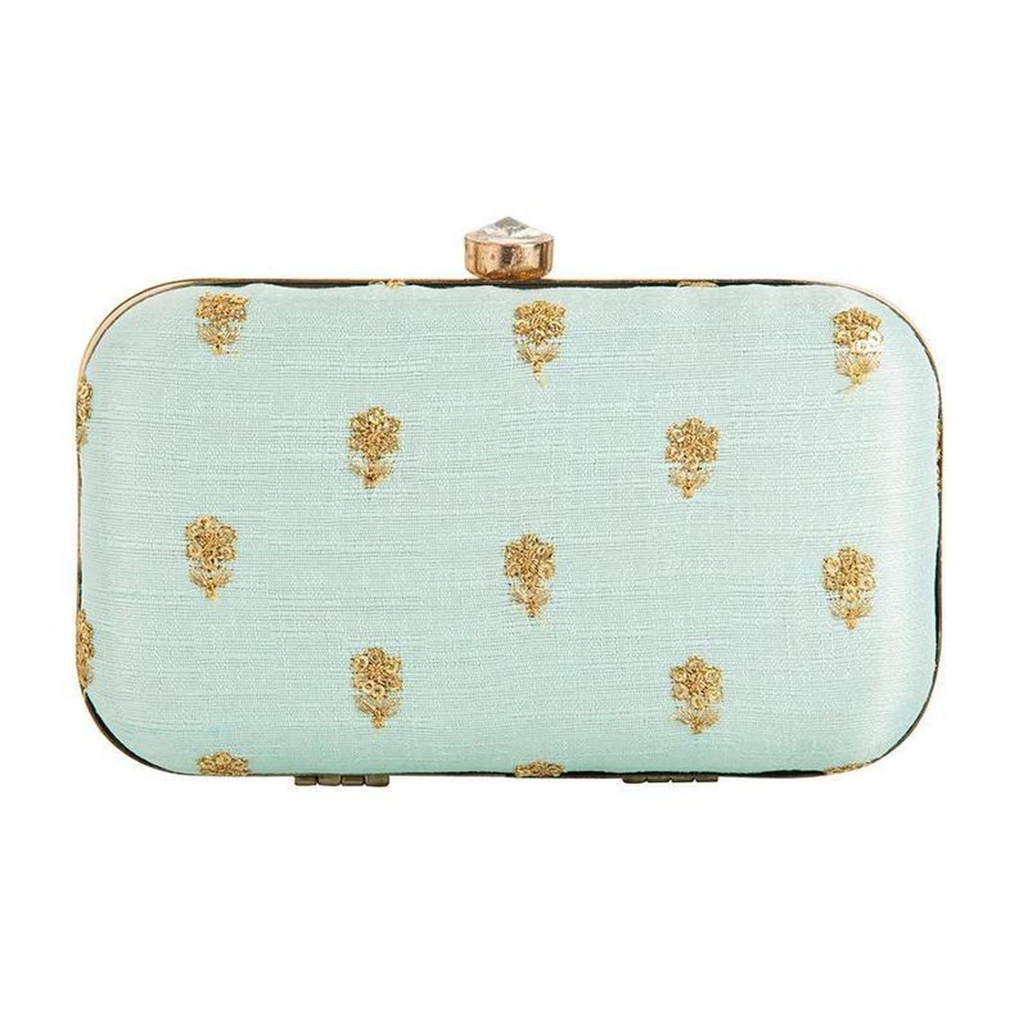 Bitra Light Blue and Golden Zari Embroidery Party Fancy Clutches (B09L82G3X6) Amazon Price History, Amazon Price Tracker