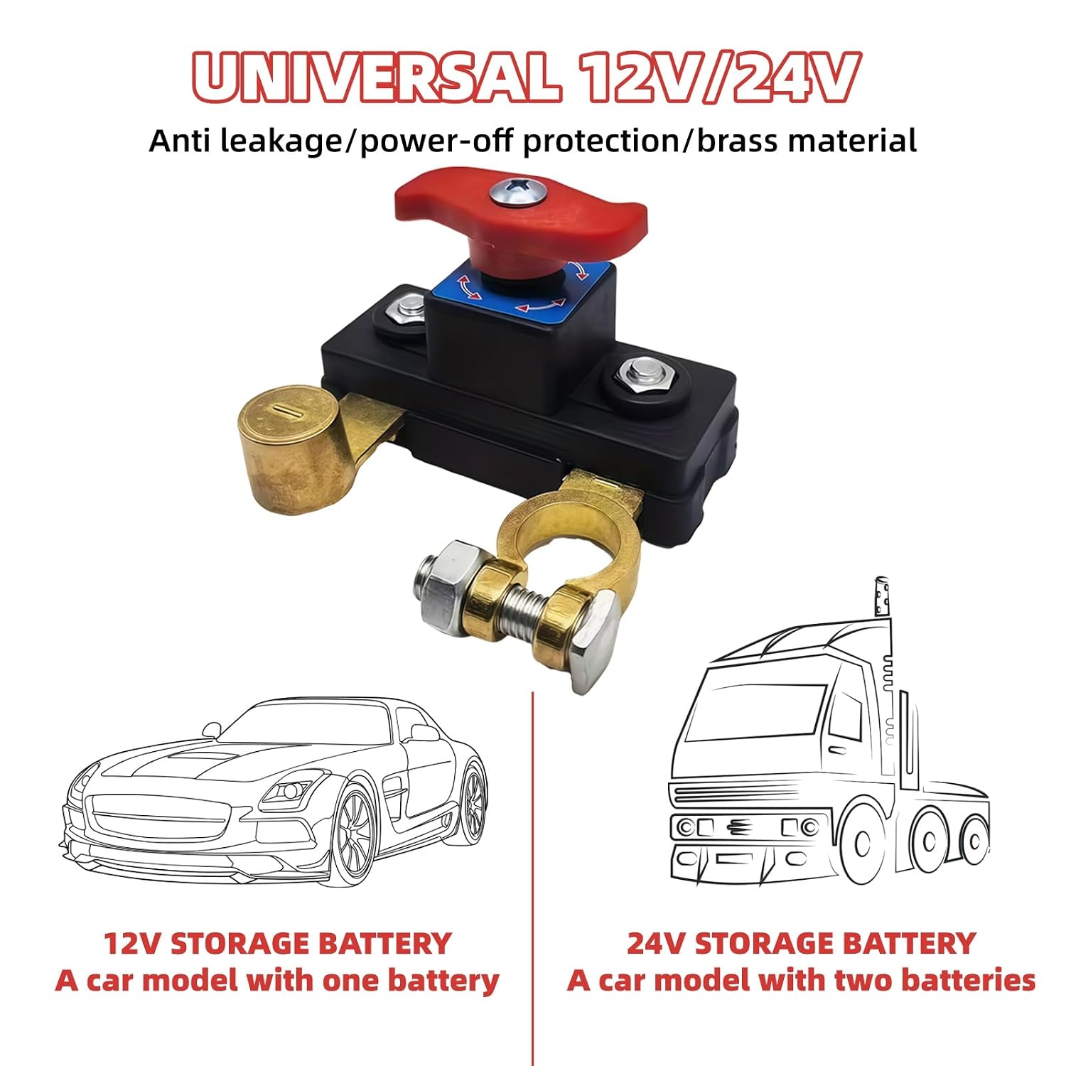 2PCS Set Battery Disconnect Switch, 12V-24V High Conductivity Battery Cut Off Switch, Pure Copper Adjustable Manual Rotary Battery Shut Off for Car Truck RV Boat Agricultural Vehicles Tractor Bus