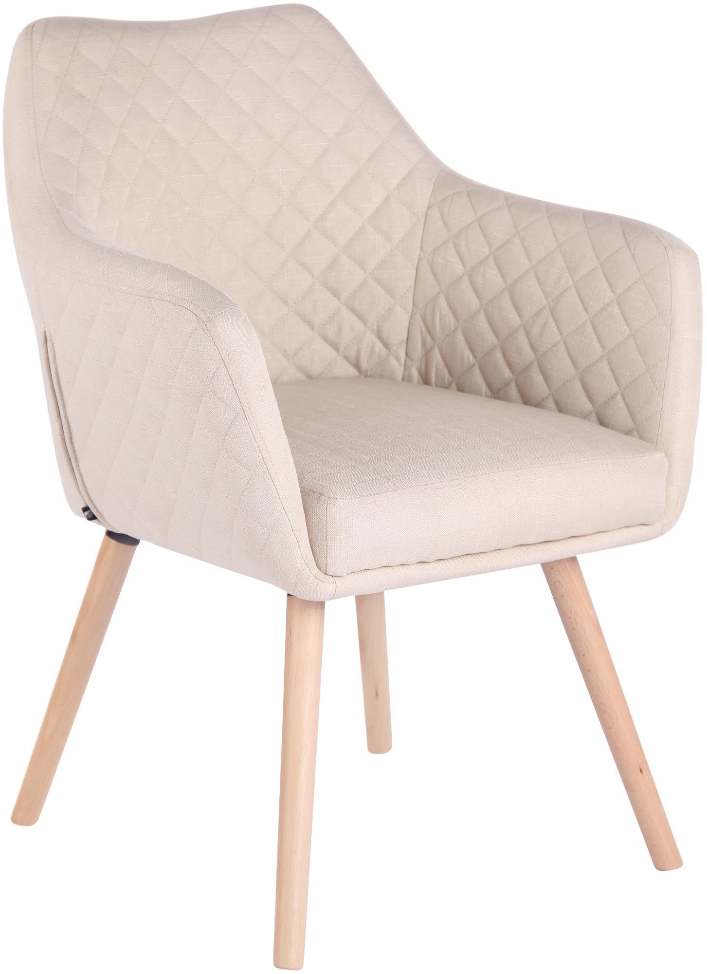 CLP Esszimmerstuhl mit Armlehne Gent, Sessel mit Holzgestell, moderner Küchenstuhl mit gepolsterter Sitzfläche und Bodenschonern, bis 120 kg Farbe Creme Gestell Farbe Natur