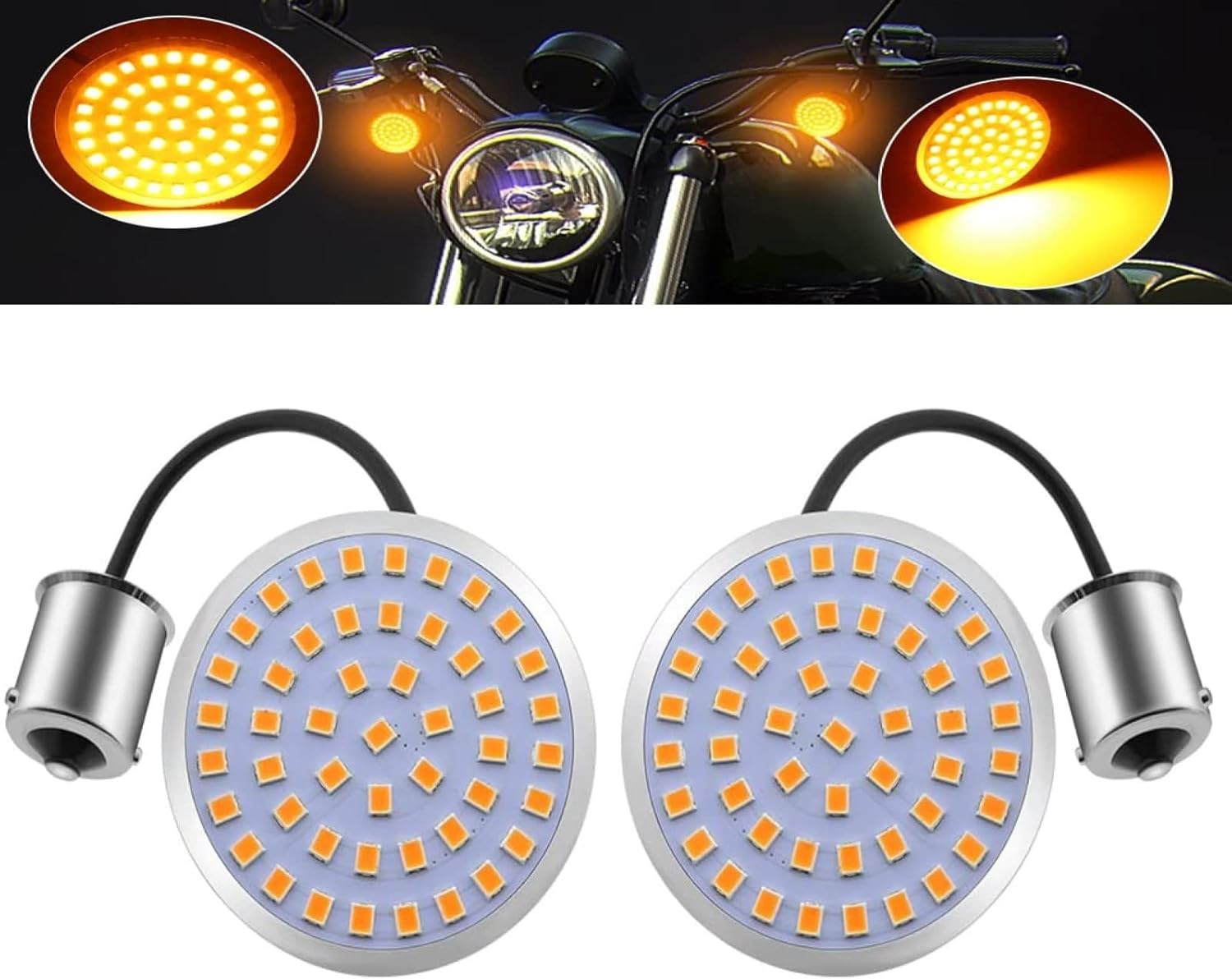 2pcs 1156 LED Turn Signal Lights Amber,2 inch bullet Turn Signal Panel Lights Compatible for Motorcycle.(2-Pack)