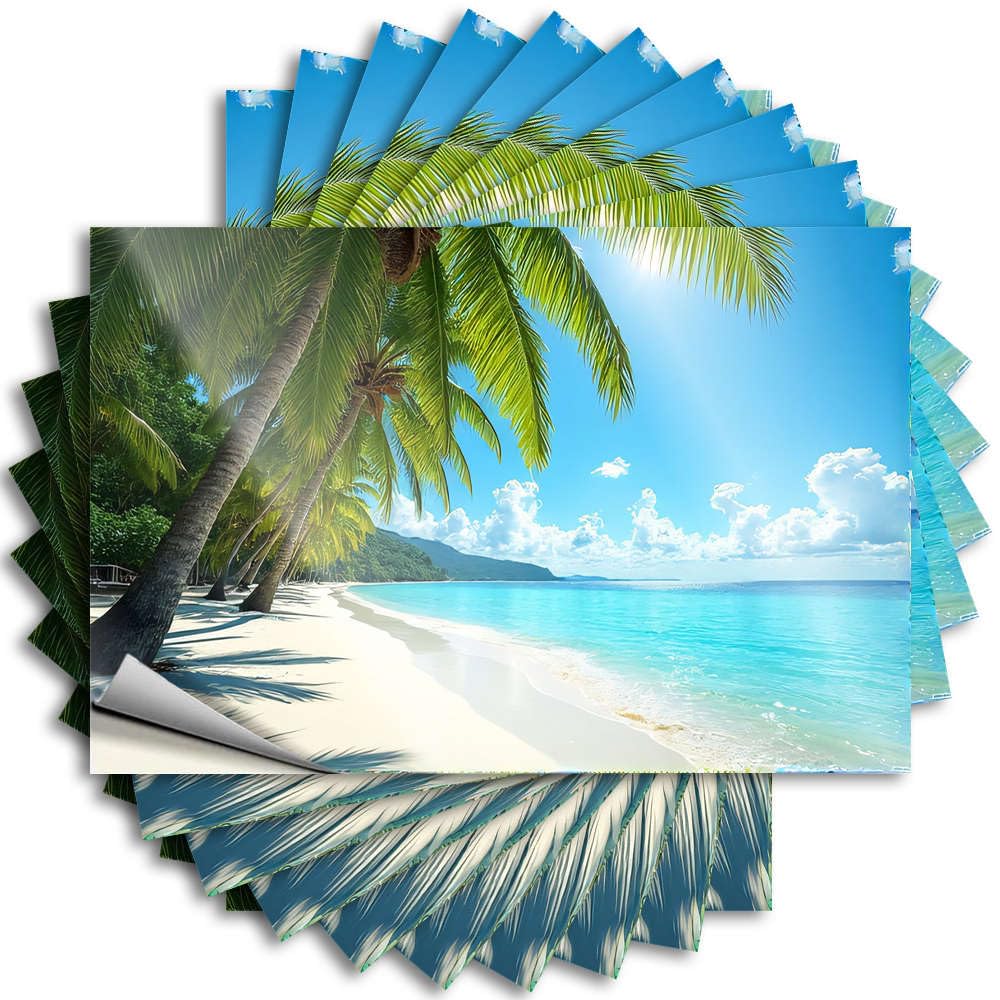 Decals Winter, Military Door Tropical Beach with Palm Trees and Clear Blue Water | Tiki(12X18CM)