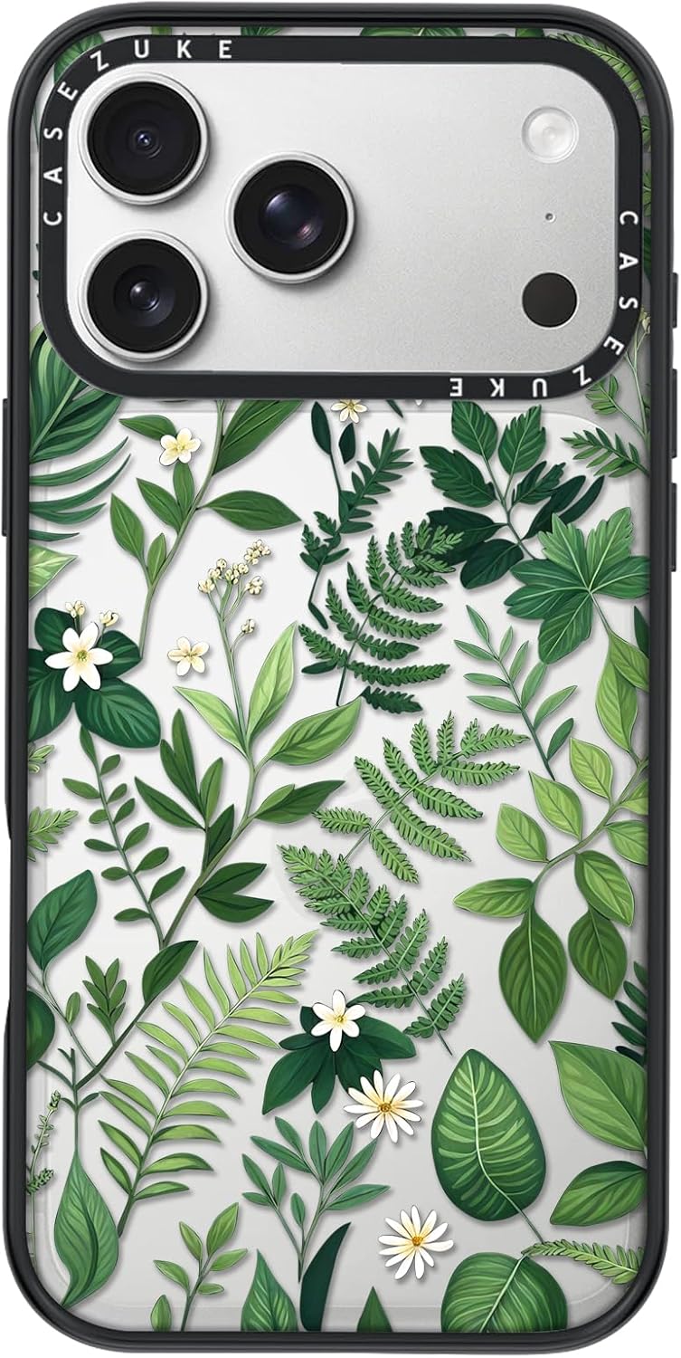 Clear TPU Phone Case Cover for iPhone with Design, Drop Protection, Cute Case for Girl Women (Clear-Green Leaf, iPhone 17 Pro)