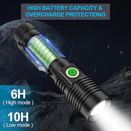 Miniatura 6 de Linternas recargables de alto lúmenes (batería incluida), linterna magnética pequeña y súper brillante, 6 modos, zoomable, impermeable, linterna de