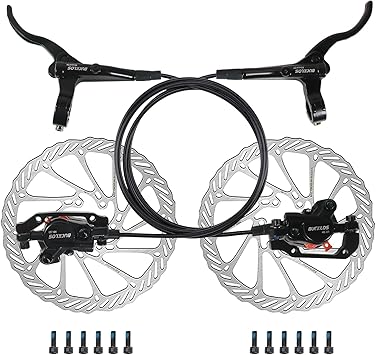 BUCKLOS طقم فرامل قرص الدراجة الجبلية ، MTB خط ميكانيكي سحب فرامل قرص مع أذرع سبائك الألومنيوم / 160mm الدوار ، / IS / PM محول عالمي ل Ebike / دراجة قابلة للطي / سكوتر / دراجة نارية
