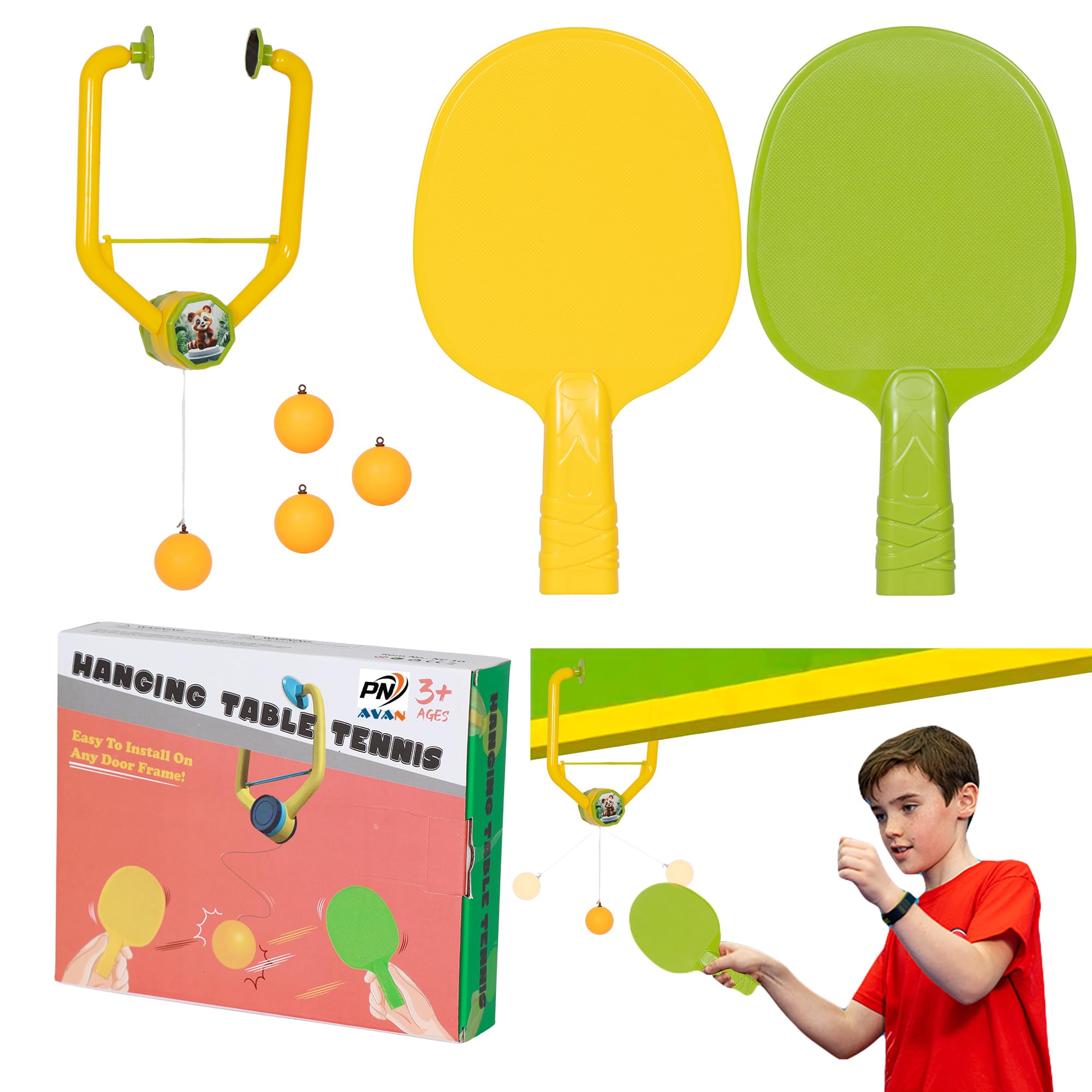 Ping Pong Balls Paddles Set Table Tennis Training Elastic Soft Shaft Equipment Trainer Practice Ball for Children (2 Table Tennis Paddle & 4 Ping-Pong Balls, Character: Red Panda)-image-47