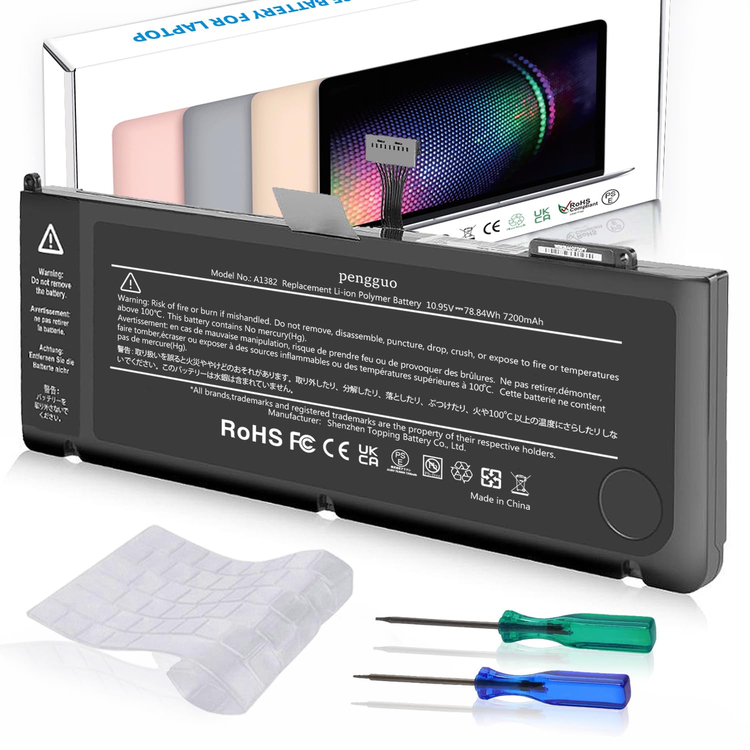 pengguo Battery for MacBook Pro 15 Inch A1286 Early 2011 Late 2011 Mid 2012, Laptop Battery Replacement Model A1382 Battery EMC 2353 2563 2556 7200mAh (Upgraded 6.2 Versions)