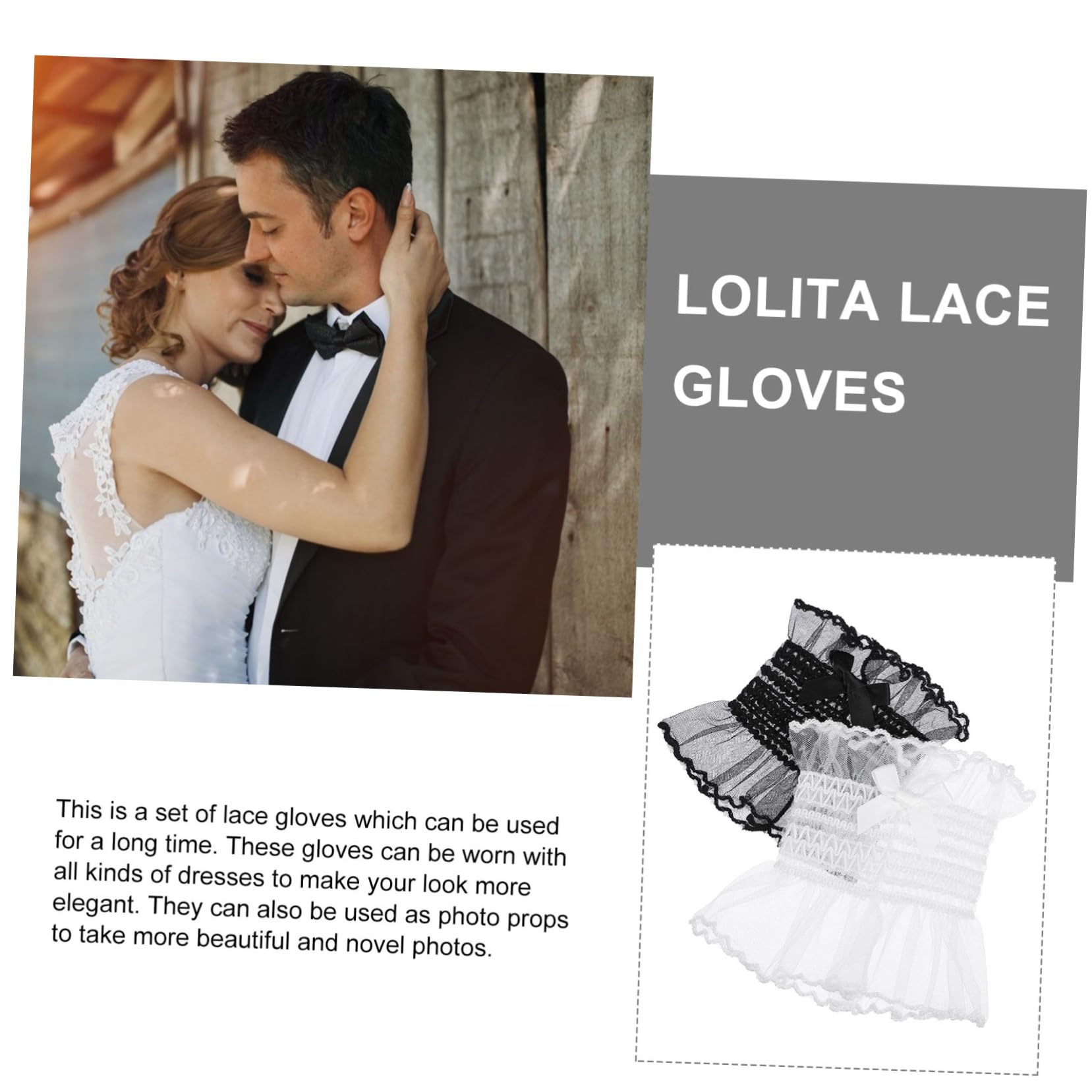 FOMIYES Elegant Lace Women Gloves Gothic Rose Lace Gloves Fingerless Bridal Set