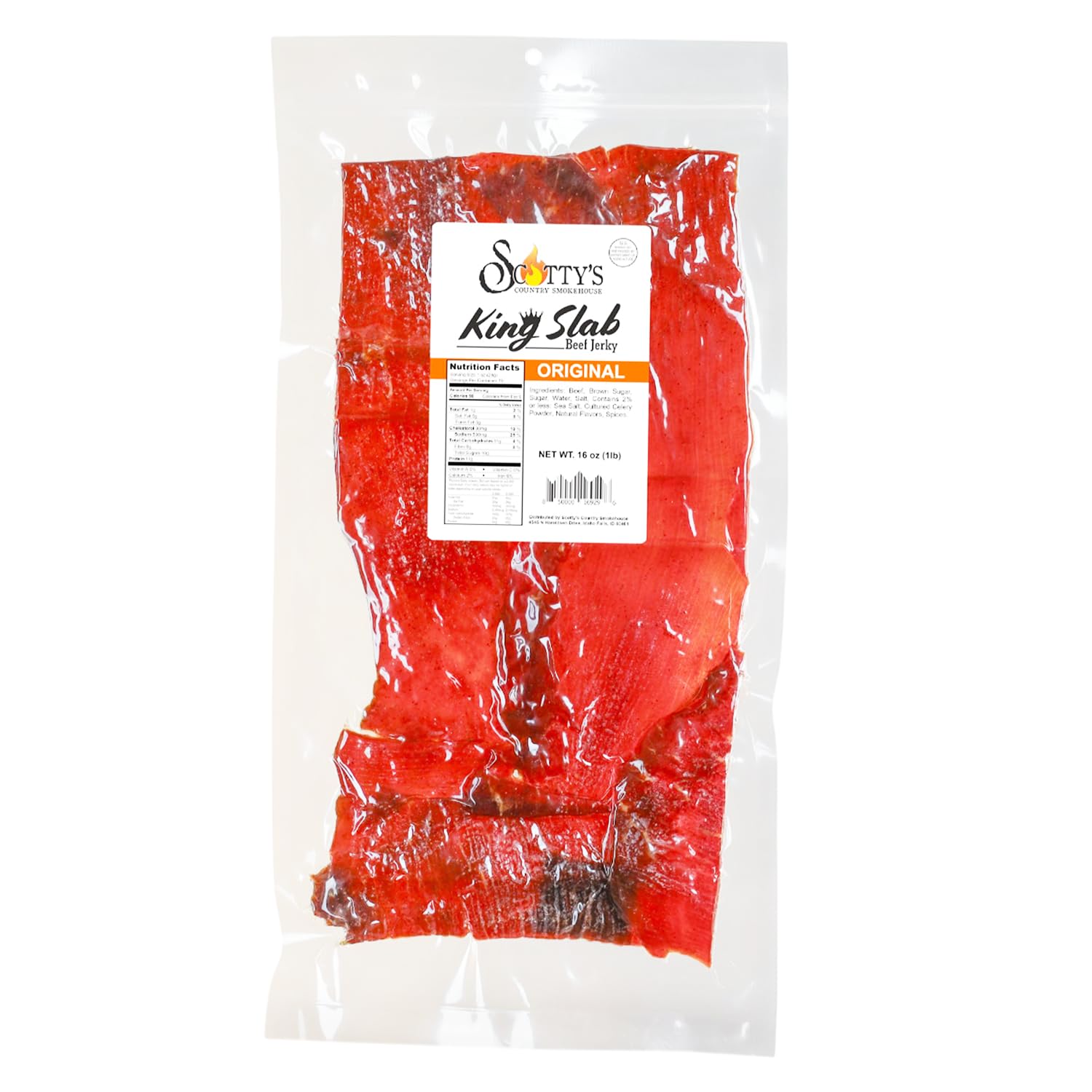 Scotty’s Country Smokehouse King Slab -Peppered, Beef Jerky, 16 oz Large Bulk Beef Jerky Bag, Premium Hand-Trimmed Beef, Thin-Sliced, High Protein, Gluten Free, Made in USA