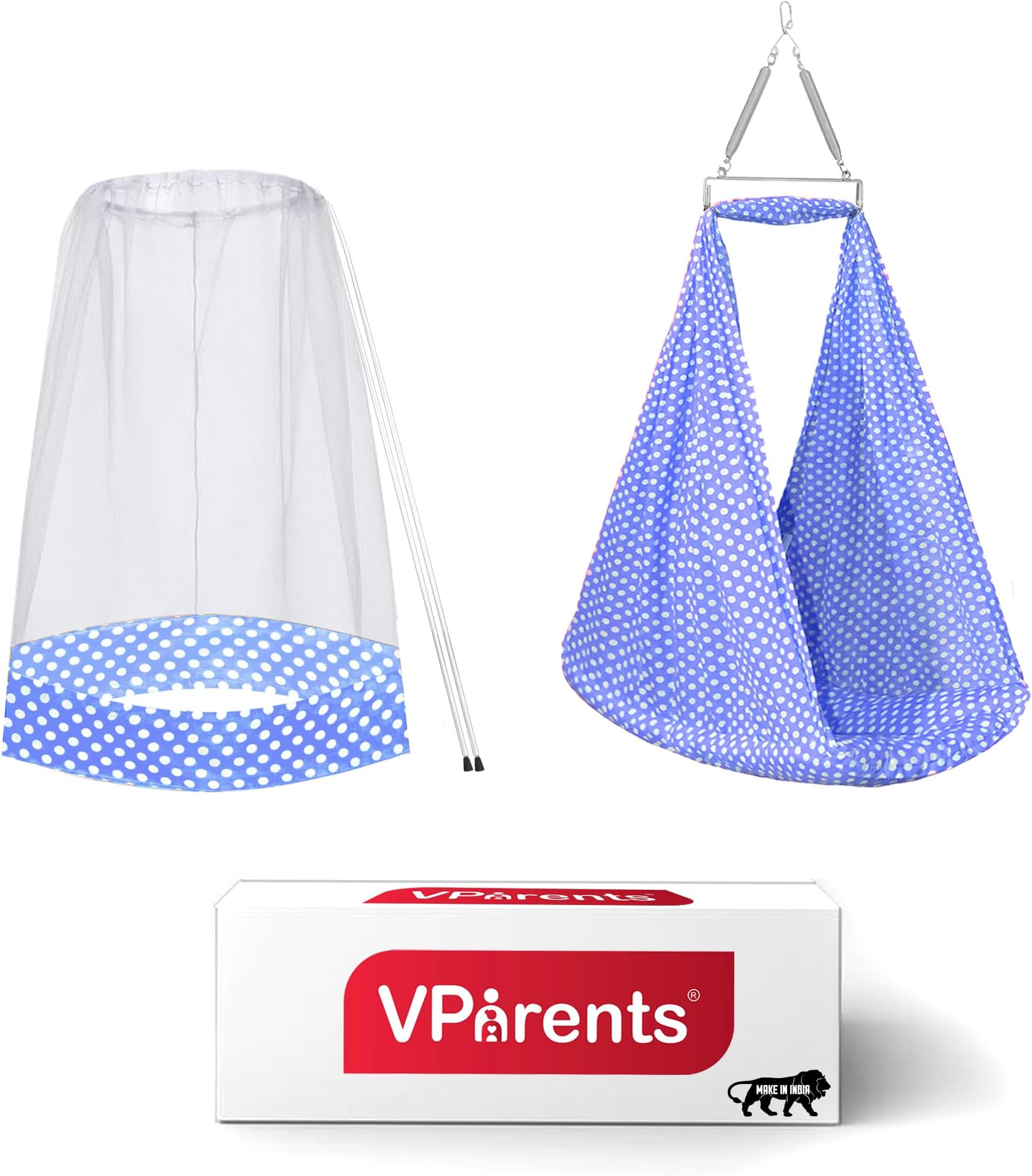 VParents Toddler Baby Swing Cradle with Mosquito Net and Spring (Blue)