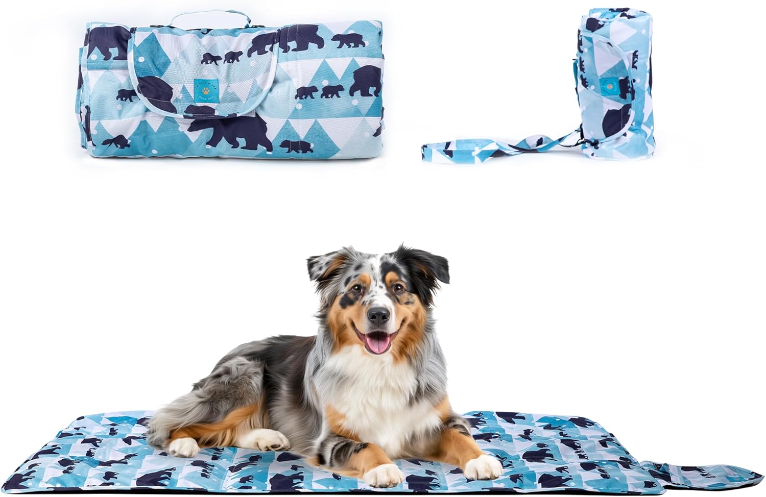 Large Travel Dog Bed 39×27 in- Portable Roll Up Camping mat -Washable & Lightweight Crate Pad for Indoor/Outdoor Use-, Couch, Car Seat & Camping Essentials Dog Travel Bag Mat- Blue
