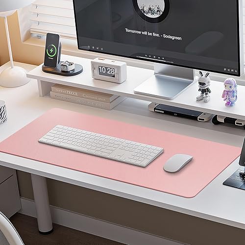 Miniatura 6 de Tapete de escritorio de cuero, 47 x 24 pulgadas, XXX grande, tapete de escritorio impermeable para escritorio, tapete de escritorio para teclado y