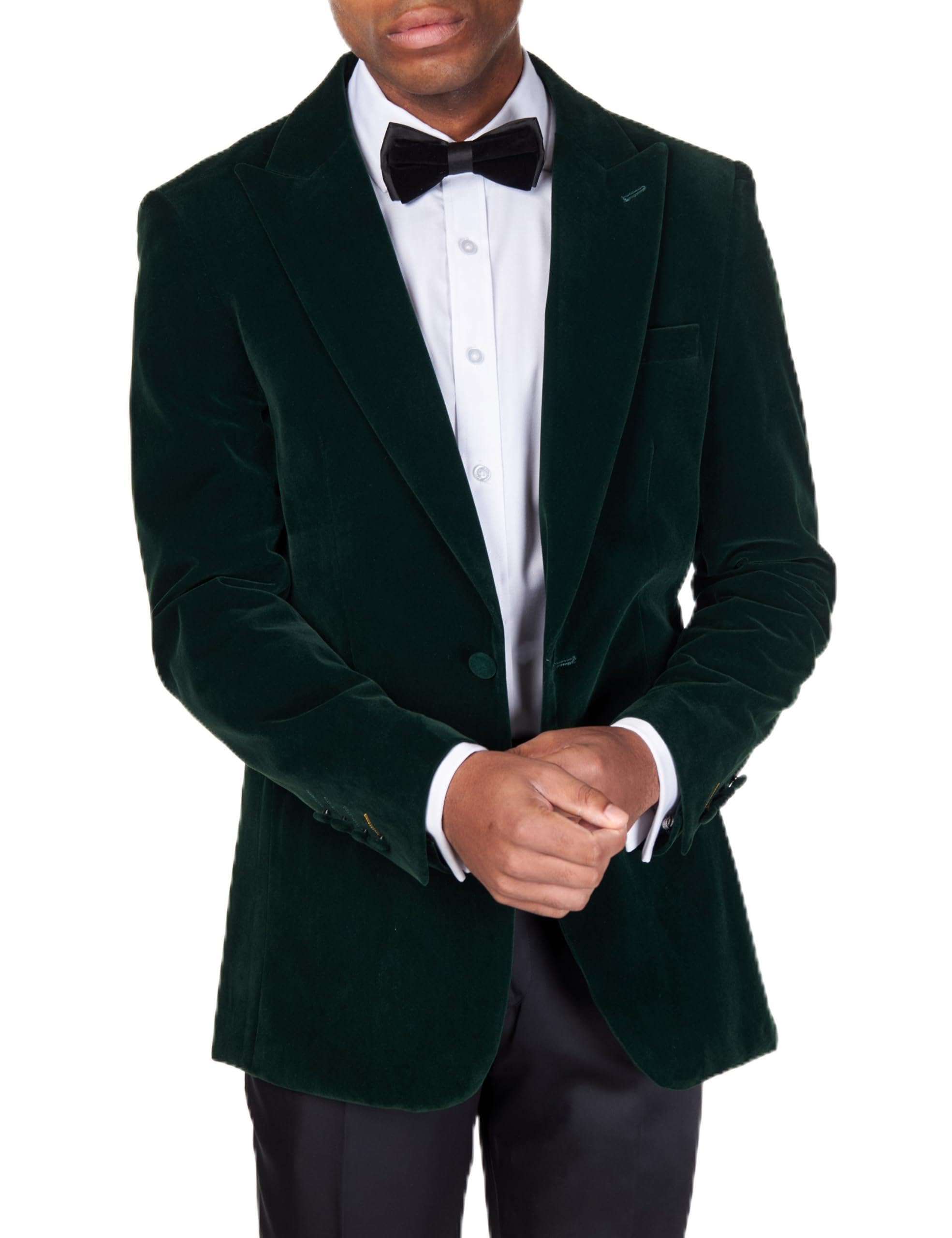 Xposed Men's Green Velvet Tuxedo Jacket Tailored Fit Formal Dinner Wedding Peak Lapel Blazer [Blz-Stan-40Uk]