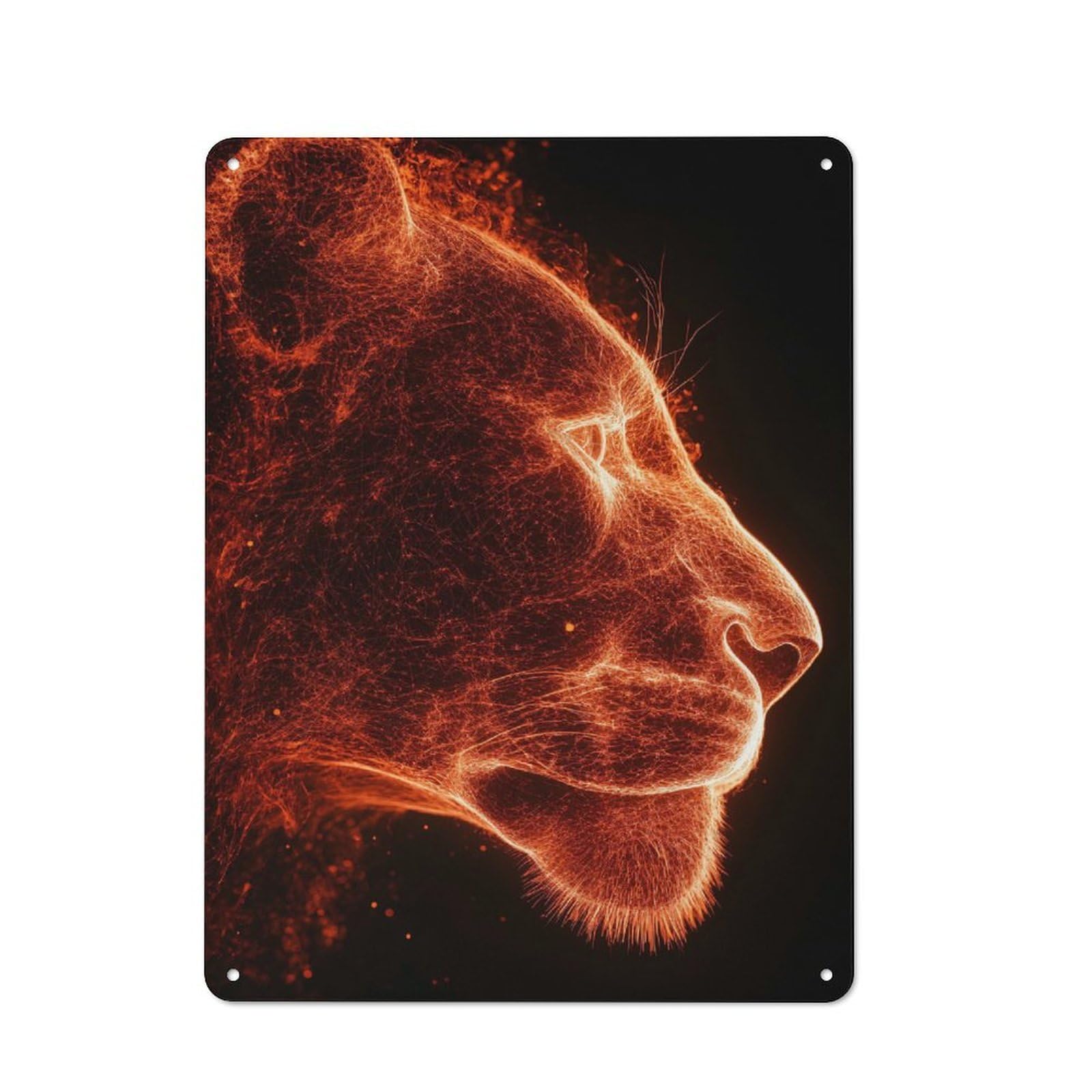 Fiery Lion Profile Poster, Picture, Metal Print, Paint by Creed Cottage Style Metal Wall Decor 40x30cm, Tin Wall Plaque for Kitchen, Cottage, Porch Or Garden Room