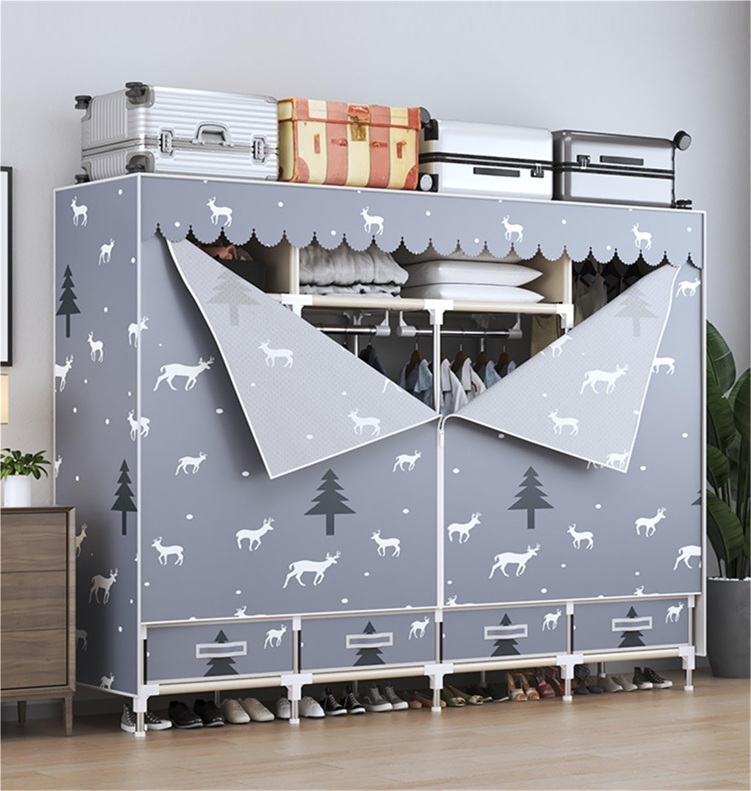 Armoire Garde Robe Chambre Armoire À Vêtements en Tissu, Support À Vêtements Autoportant, Armoires De Placard Modernes Amovibles Armoire pour Dressing(200x45x165cm)