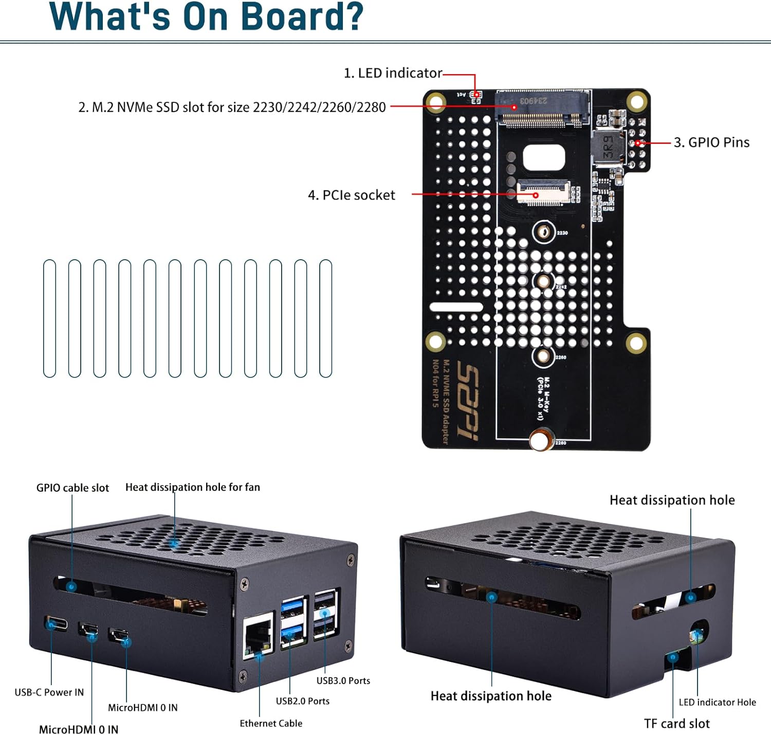 GeeekPi Metal Case with N04 PCIe M.2 Key-M NVMe SSD PCIe Peripheral Board for Raspberry Pi 5, with Official Active Cooler