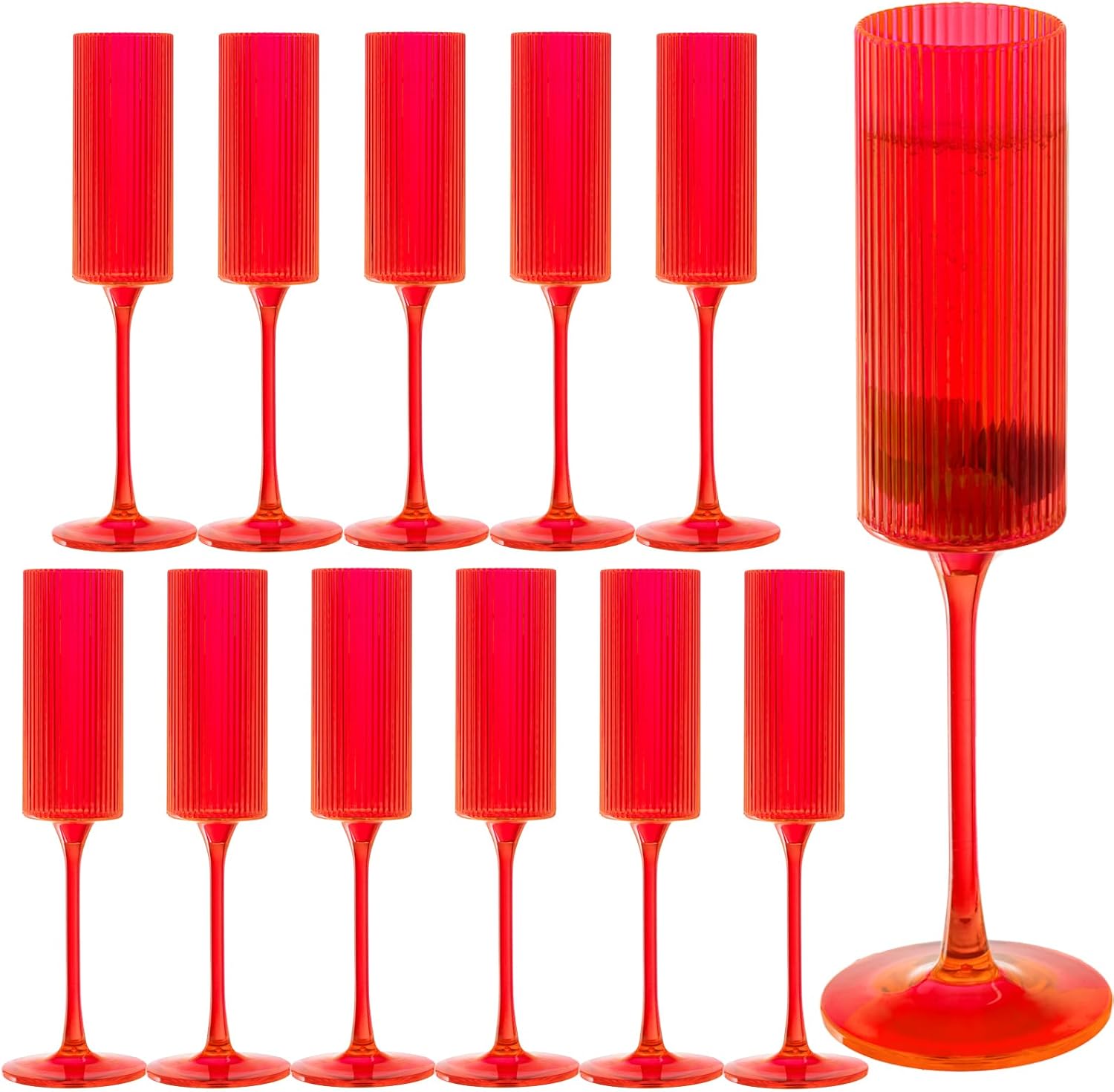 24Pieces Clear Plastic Wine Glasses 6OZ Ribbed Champagne Flutes Mimosa Bar Toasting Glass Champagne Long Stem Vintage Drinking Colored Glasses,Plastic Goblets for Wedding Cocktail Cups,Cava,Prosecco