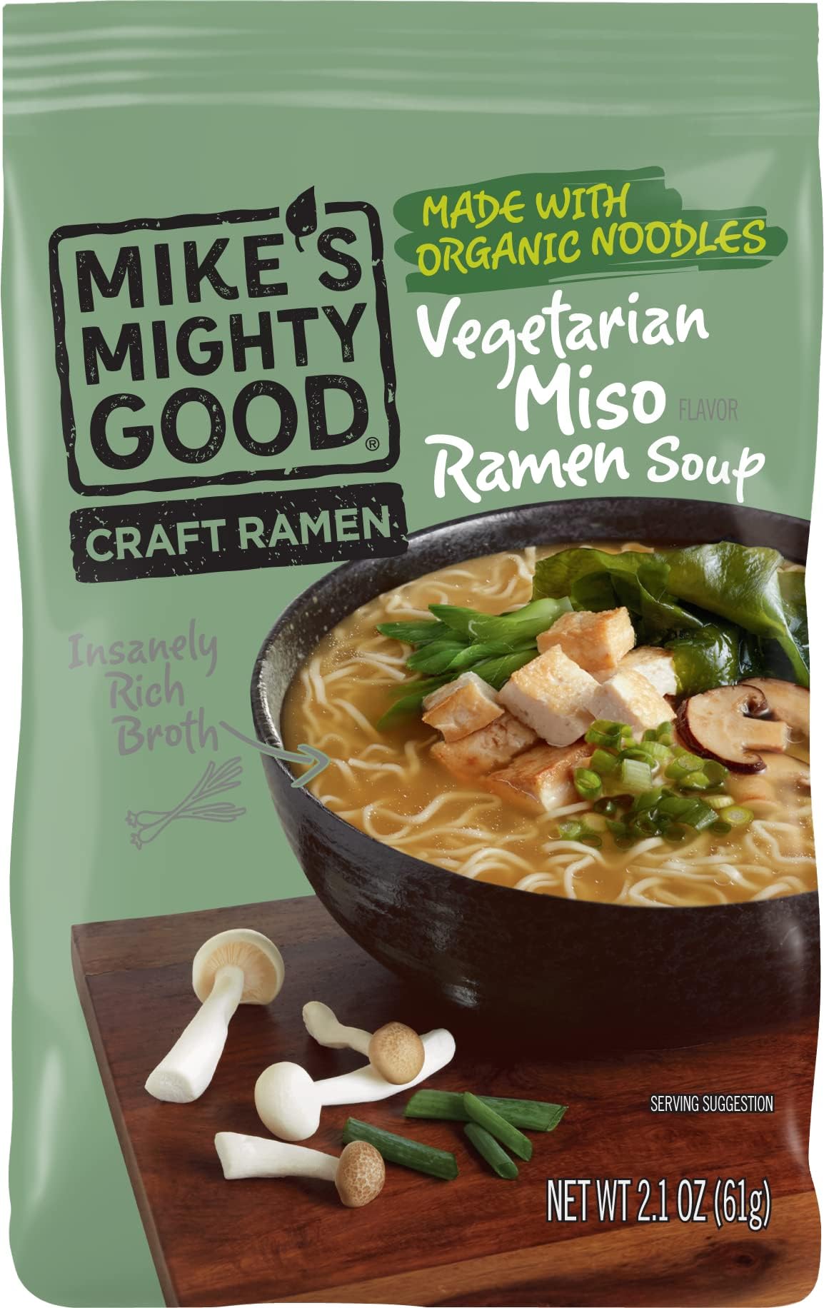 Mike's Mighty Good Savory Miso Soup - Instant Ramen Noodles - Organic - Miso Ramen - Protein Packed - Vegan Ramen Soup - 2.1 Ounces - 7 Pillow Packs