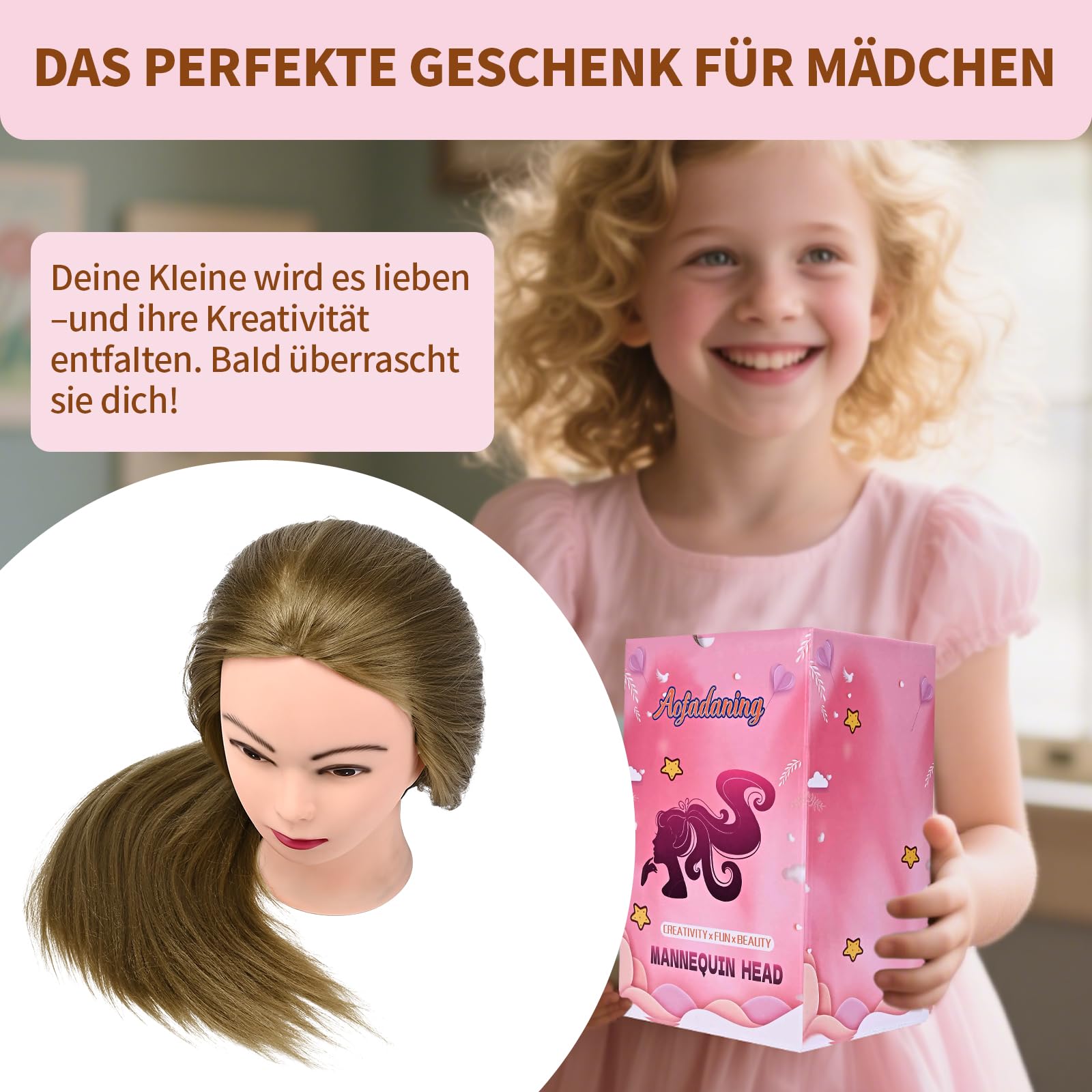 28-Zoll Frisierkopf Kinder mit Perücken Puppenkopf zum Frisieren Mädchen Trainingsköpfe Friseure Ständer Goldgelb