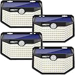HMCITY Solar Lights Outdoor 120 LED with Reflector and 3 Lighting Modes,Motion Sensor Wall Lights, IP65 Waterproof Solar Powered Wall Lights for Garden Deck Lights (Back Button 4Packs, Daylight White)