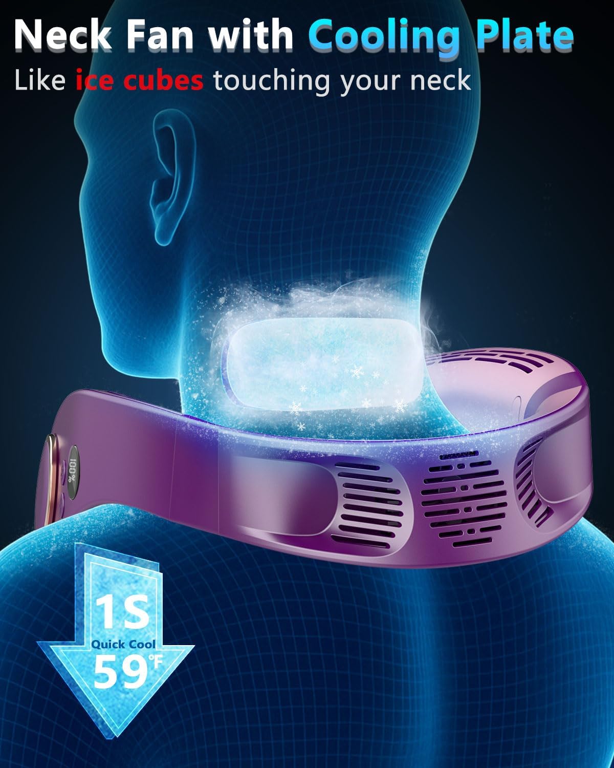 Neck Fan Air Conditioner,Cute Neck Cooling Fan with Metal Cool Plates,Quiet Wear around the Neck Fan,Headphones Long Life Neckband Unit Menopause Fan for Hot Flash Outside Outdoor Indoor Purple