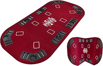 Folding 4-Part Rectangular Poker Tray – Red – Poker Mat – Game of Cards and Chips – Foldable Poker Mat with Cup Holder – Ideal for Coffee Table Living Room