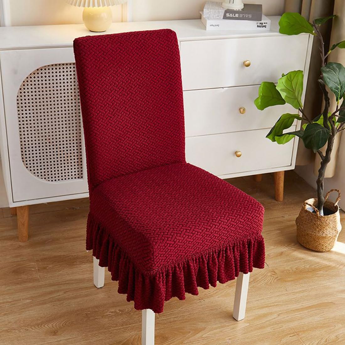 Dining Chair Covers with Skirt Parsons Chair Slipcover Removable Washable Stretch Kitchen Chair Seat Slipcovers Protector for Dining Room Banquet 6Pcs Burgundy