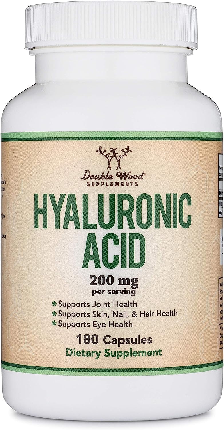 Hyaluronic Acid Supplements -180 Capsules (Enhances Effects of Hyaluronic Acid Serum for Face) 200mg Per Serving for Skin and Face Aging Support (Acido Hialuronico) Gluten Free